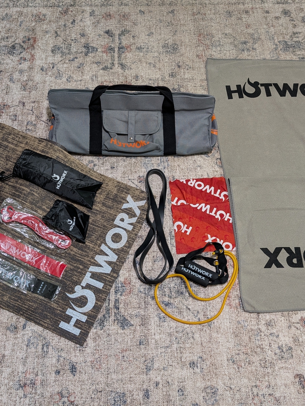Hotworx Set: Exercise Mat , Yoga Towel, Grey Bag and Accessory Set